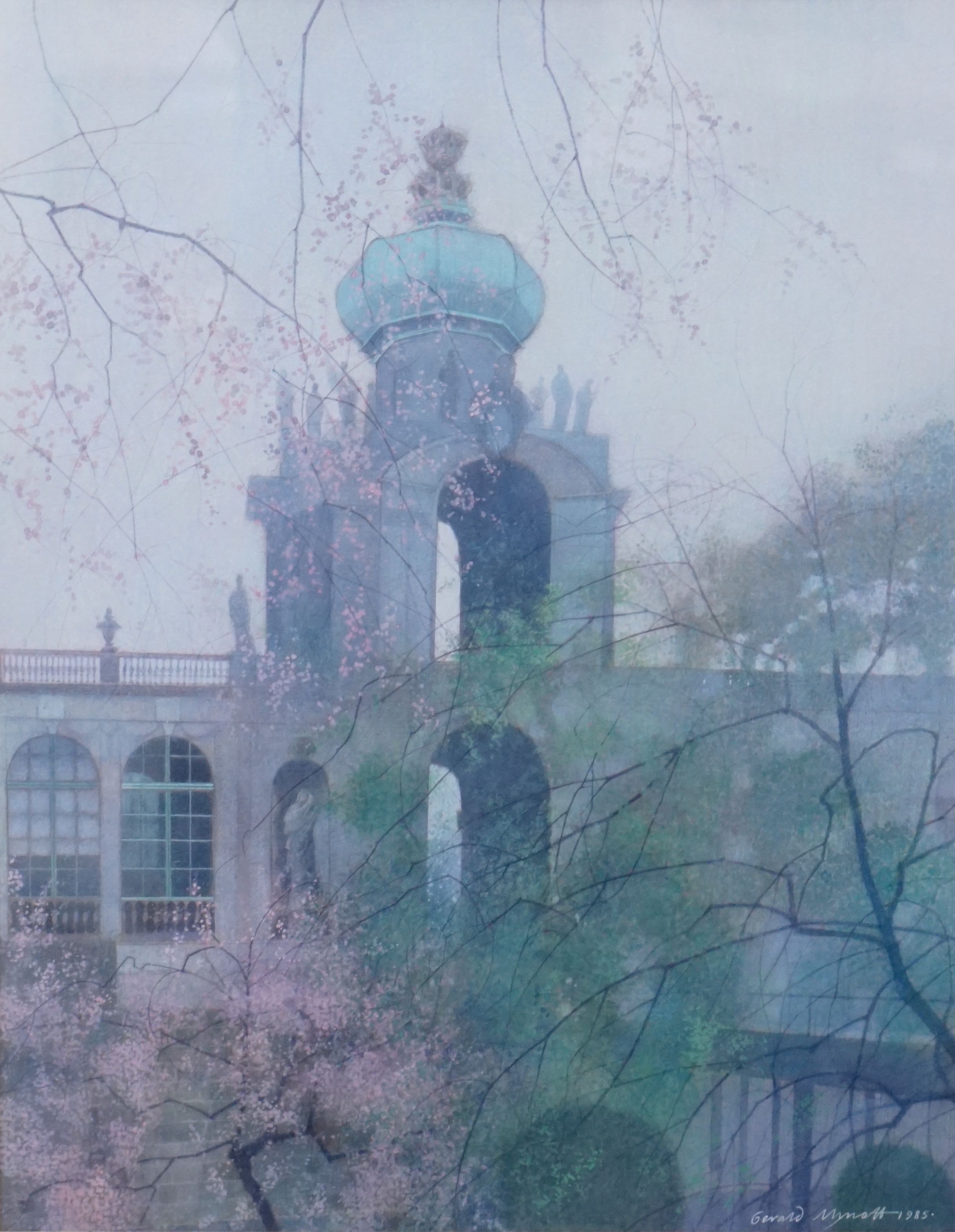 Gerald Mynott (1957-), mixed media, 'Zwinger Palace, Dresden', signed and dated 1985, 57 x 44cm